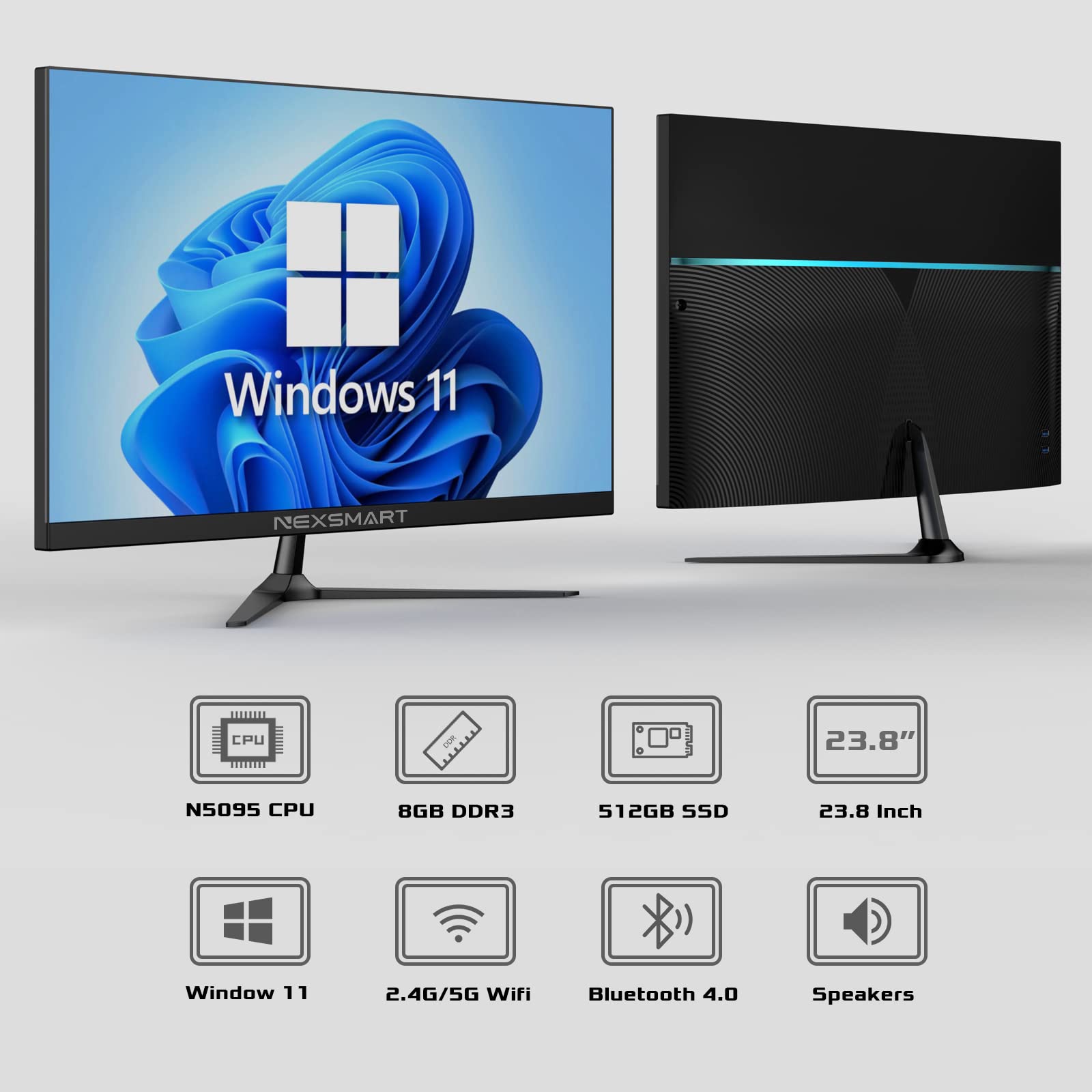Windows 11 Desktop Computer Intel Celeron N5095 2.9Ghz All in One PC 23  inch 8GB RAM 512GB SSD 1920 * 1080 IPS Display Computer with Dual-Band WiFi  &